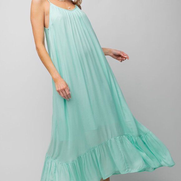 Easel Mint Blue Beachy Maxi Dress Lightweight Rayon Fabric NWT - Picture 4 of 4